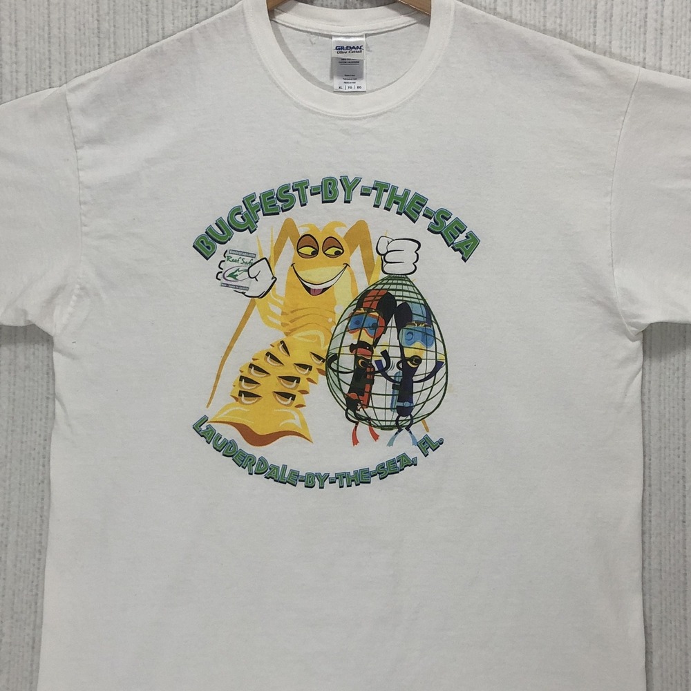 Gildan Bugfest By The Sea Scuba Diving Graphic T-Shirt White XL Florida Souvenir